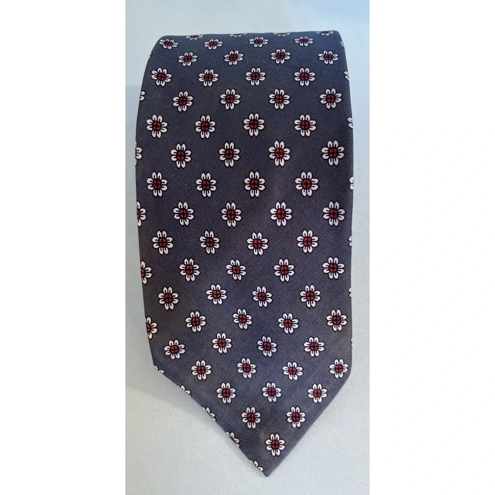 Vintage Harrods Silk Tie Made in England by John Comfort Gray Floral Medallion
